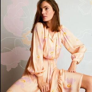Tucker NYC Juliette Dress Nude Contour in Stretch Georgette Silk Midi Floral